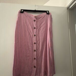Pink Striped Button-Down Skirt